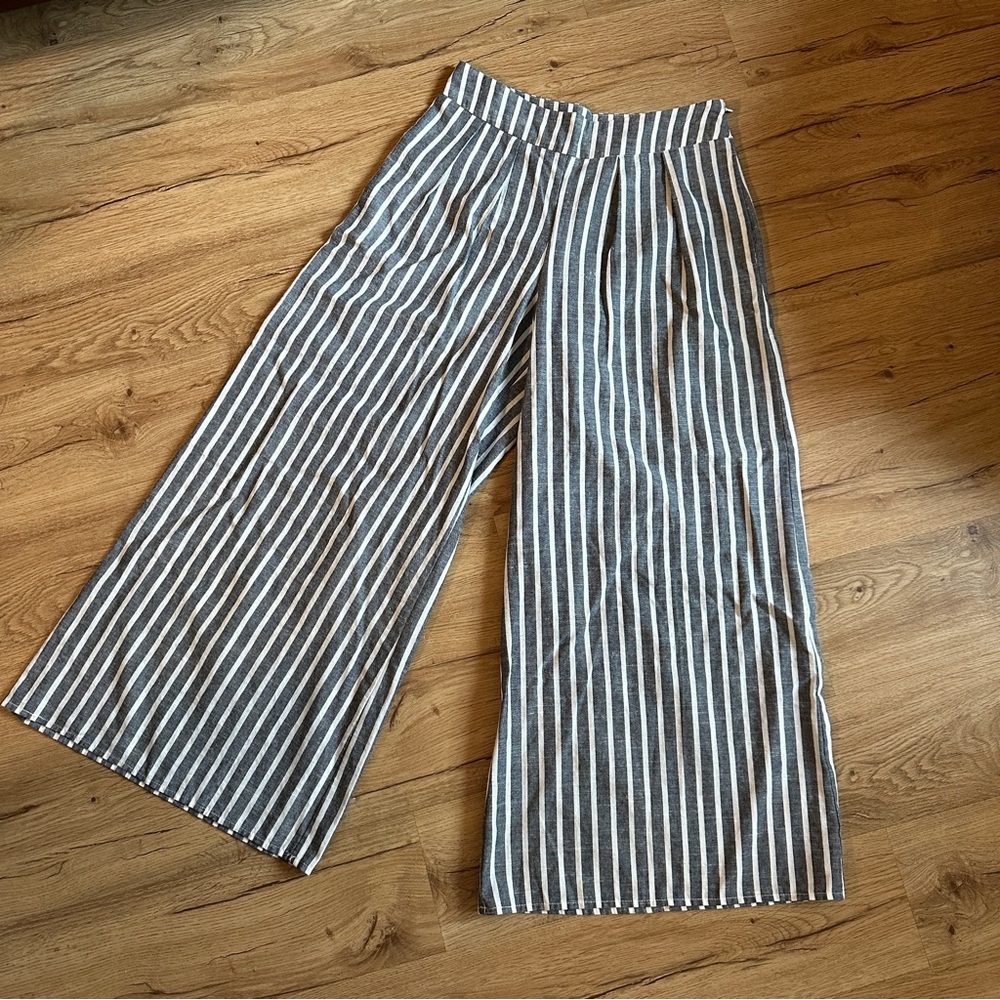 Free People Blue White Wide Leg Pants